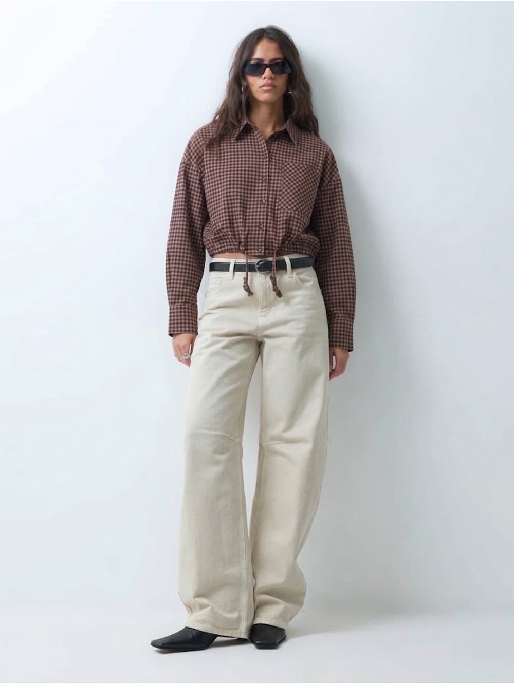 ASOS DESIGN Cropped Gingham Lightweight Jacket Drawstring Hem Fall Plaid 6